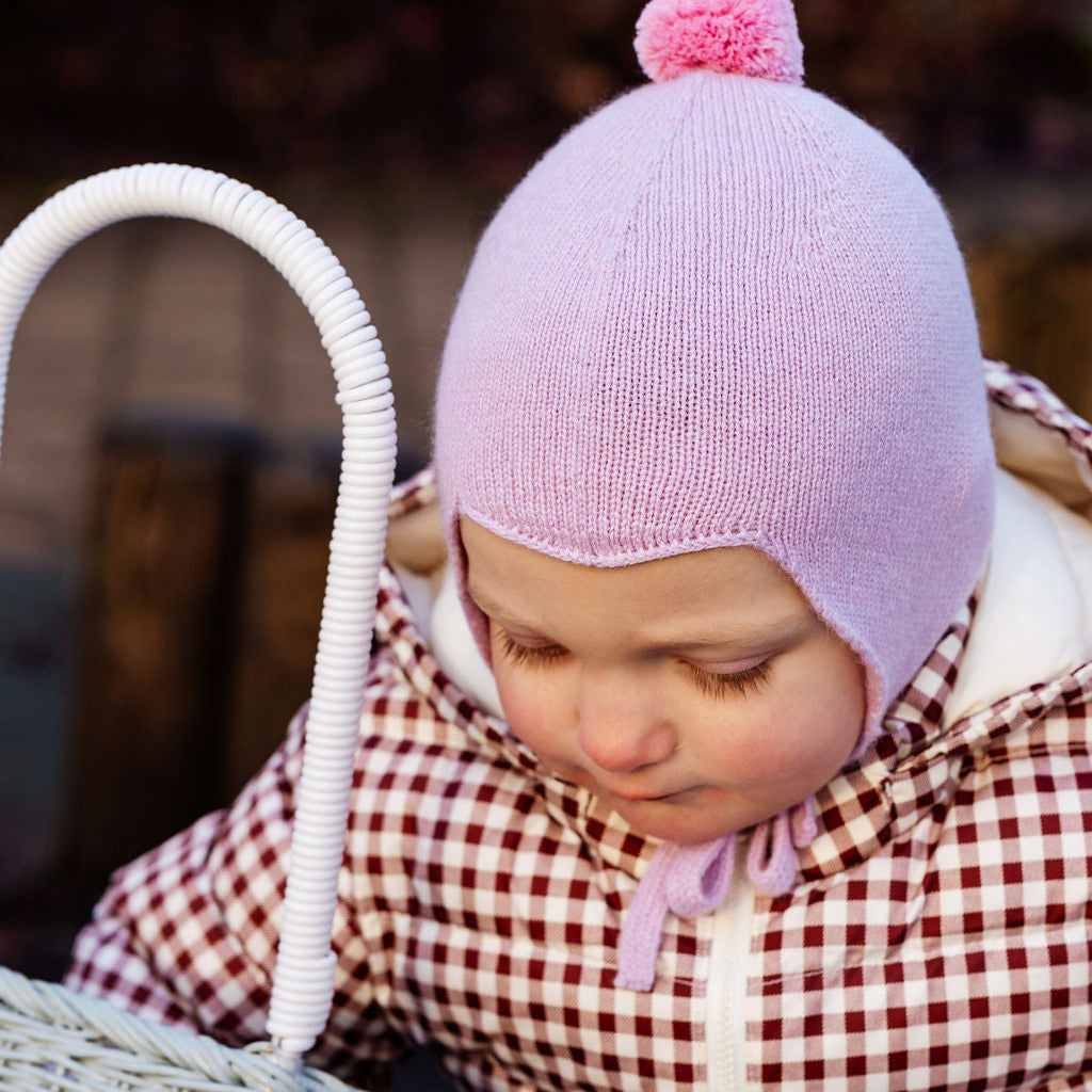 Parma Violet Cashmere Baby Bonnet Rosie Sugden x Wee Blue Bell