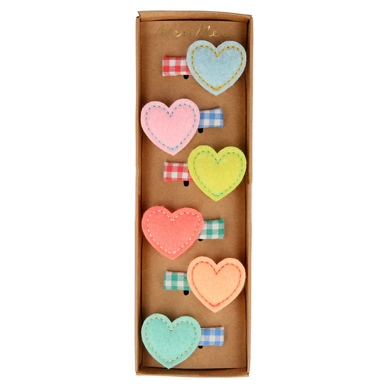 Meri Meri Felt Heart Hair Clips (x6)