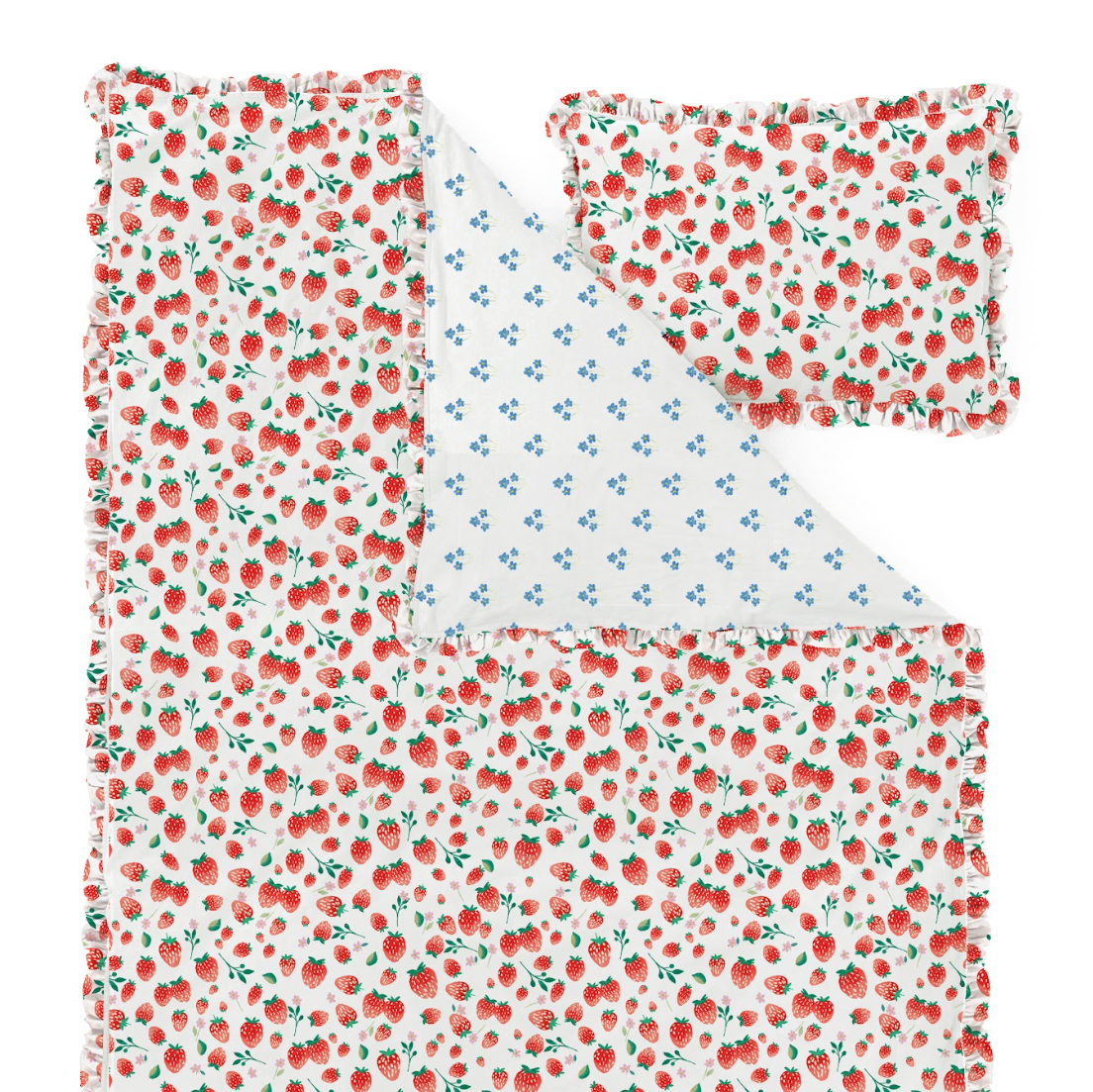 Strawberry Forget-me-not Frilly Duvet Cover Set Single Sample