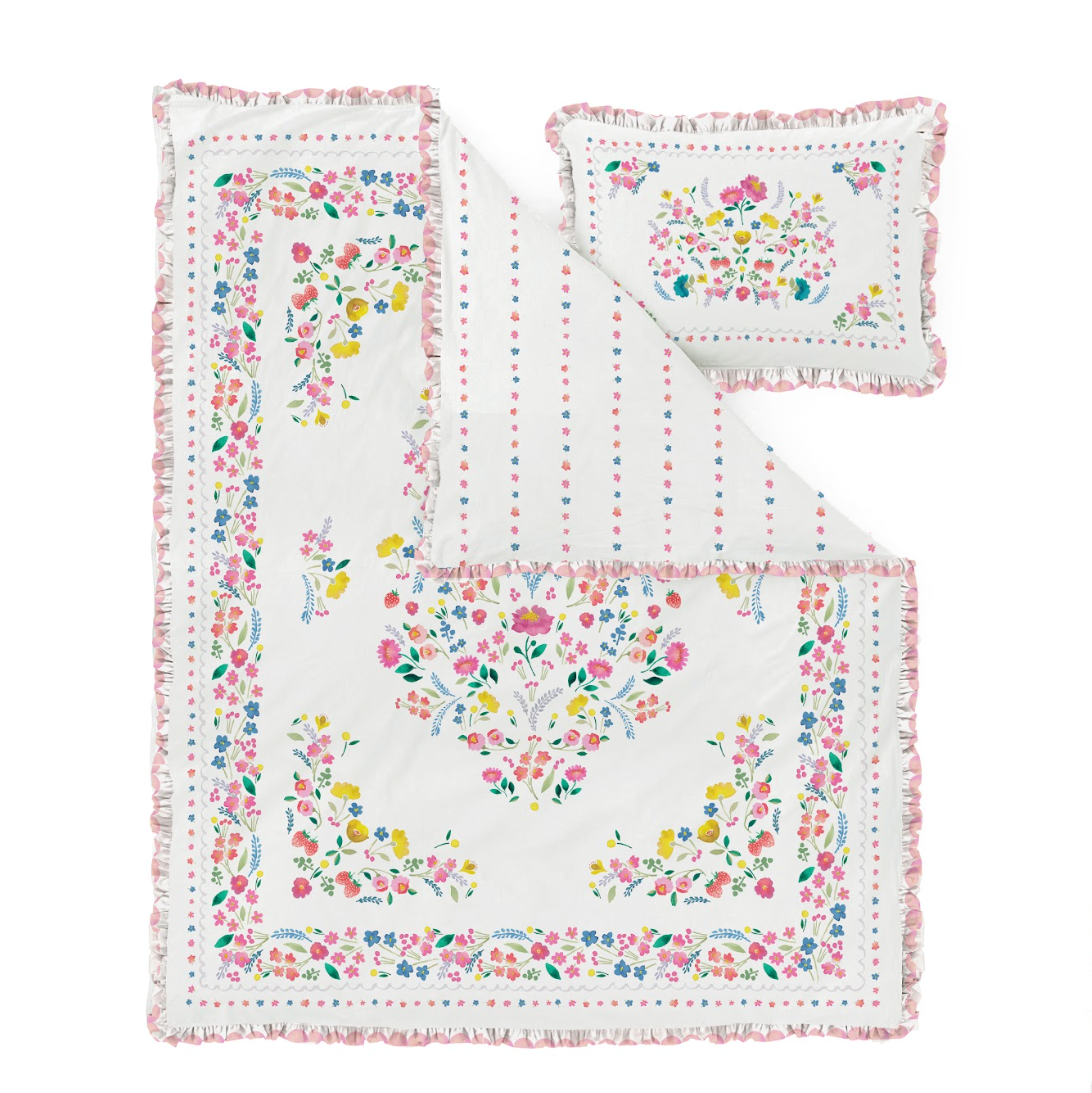Folk Floral Floral Frilly Duvet Cover Set Toddler Sample