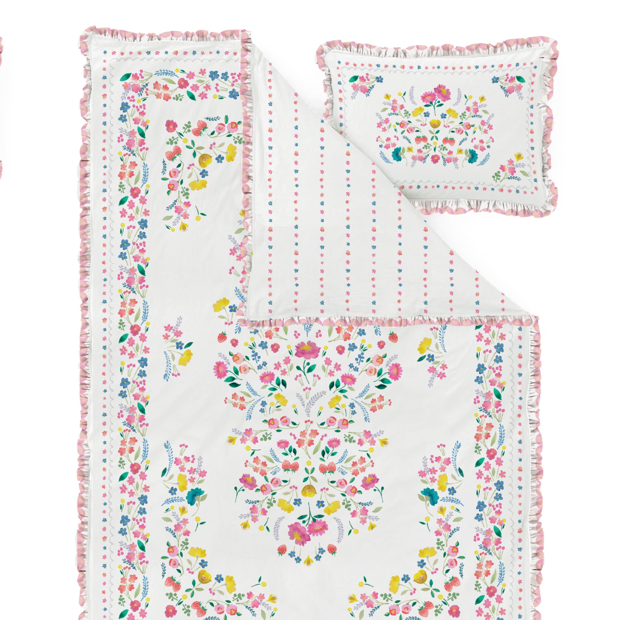 Folk Floral Frilly Duvet Cover Set Single Sample