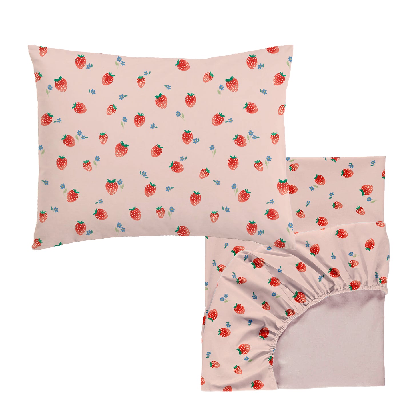 Strawberries Pink Fitted Sheet and Pillowcase Toddler Sample